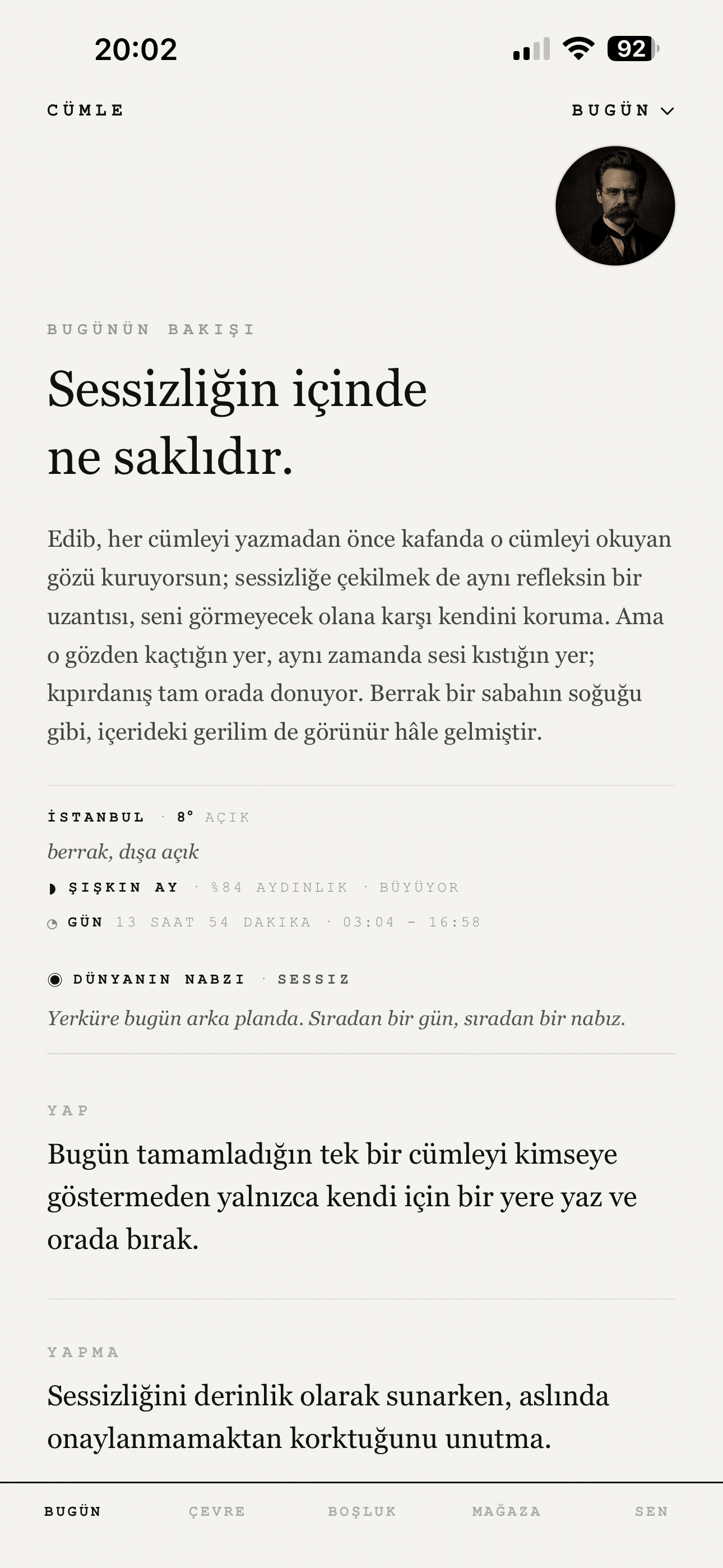 Bugün — günlük cümle